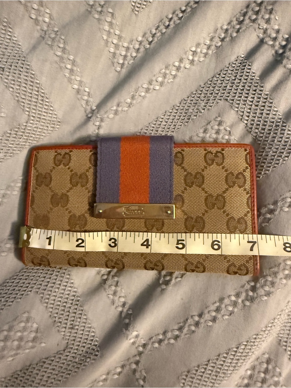 Gucci Beige GG Canvas Continental Wallet with Orange & Blue Stripe-COA included - Picture 7 of 7